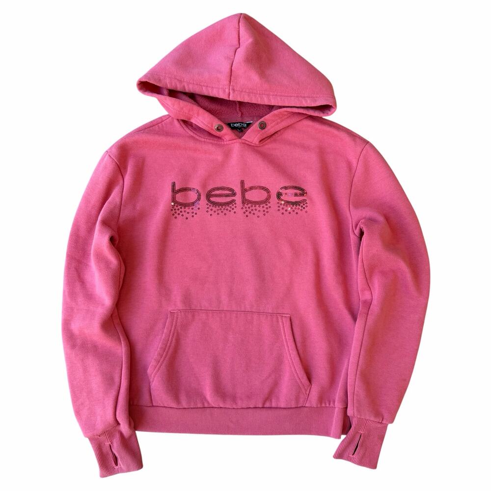 Vintage Bebe Y2K Sequin Logo Hoodie | Pink | Size Small